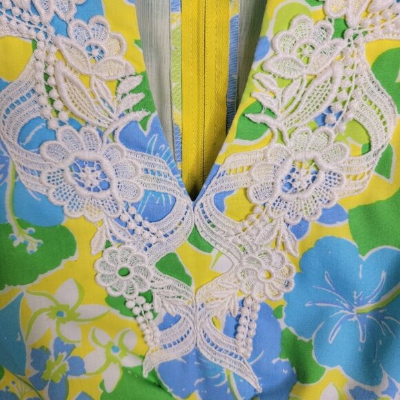 Vintage "The Lilly" by Lilly Pulitzer Hawiaan Floral Print Shift Dress Lace Trim - Picture 5 of 11